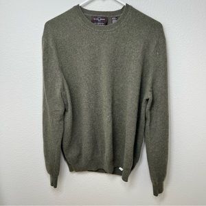 Black Brown 1826 100% Cashmere Pullover Sweater Green Crew Neck